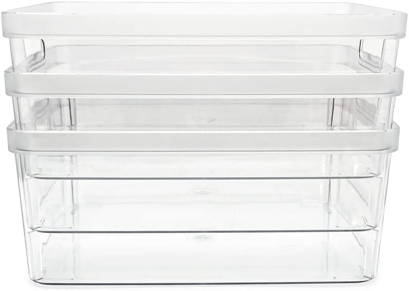 2-Pack Extra-Large Clear Storage Bins (11.5” L x 14” W x 9” H) w/Cutout Handles, Plastic Organizer for Home, for Kitchen, Fridge, Pantry, BPA Free, Food Safe (2-Pack, Extra-Large)