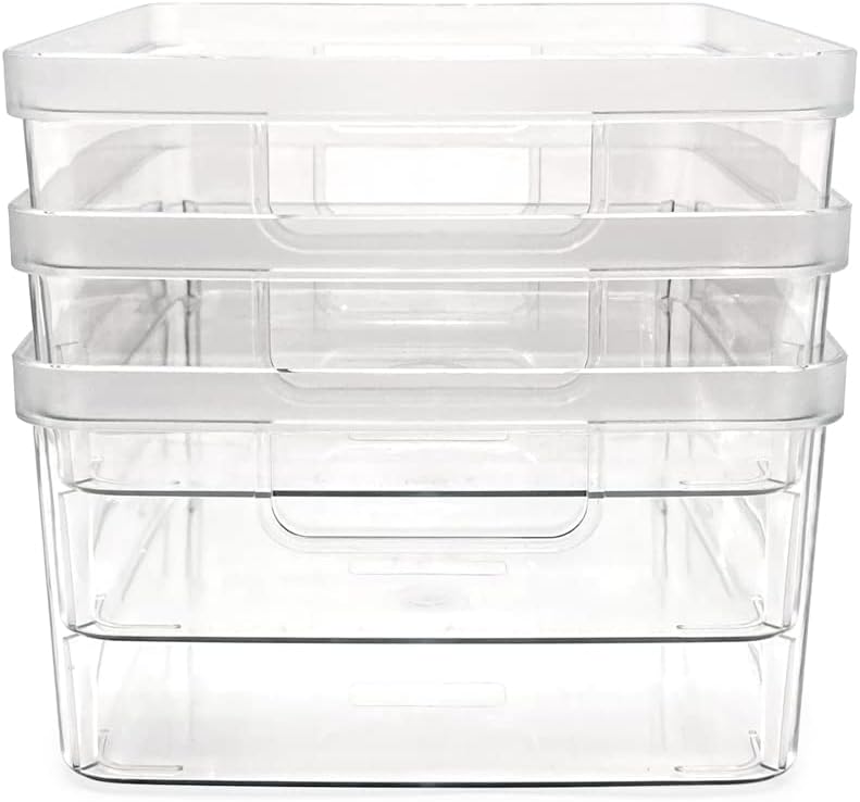 2-Pack Extra-Large Clear Storage Bins (11.5” L x 14” W x 9” H) w/Cutout Handles, Plastic Organizer for Home, for Kitchen, Fridge, Pantry, BPA Free, Food Safe (2-Pack, Extra-Large)