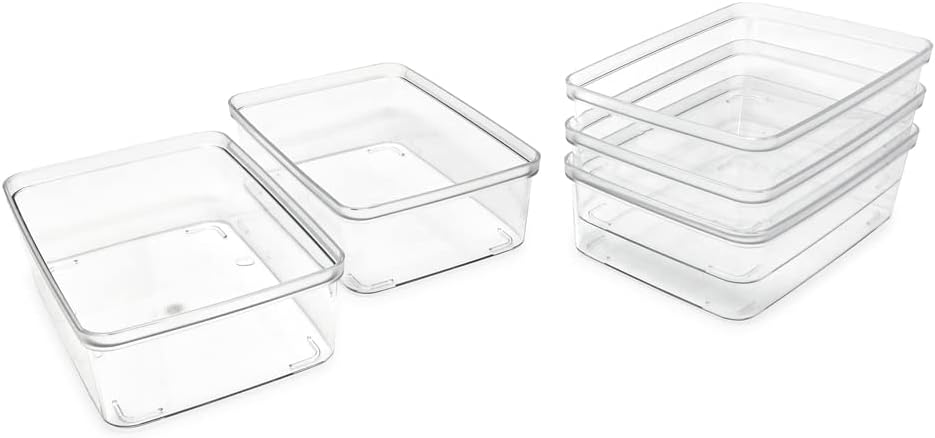2-Pack Extra-Large Clear Storage Bins (11.5” L x 14” W x 9” H) w/Cutout Handles, Plastic Organizer for Home, for Kitchen, Fridge, Pantry, BPA Free, Food Safe (2-Pack, Extra-Large)