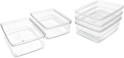 2-Pack Extra-Large Clear Storage Bins (11.5” L x 14” W x 9” H) w/Cutout Handles, Plastic Organizer for Home, for Kitchen, Fridge, Pantry, BPA Free, Food Safe (2-Pack, Extra-Large)