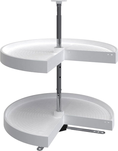 24" Pie-Cut Dual Tier Plastic Lazy Susan Organizer for Diagonal Corner Base Cabinets, Rotating Shelves for Kitchen Organization, 24" W x 14.38" D x 26" H, White, LD-2942-24-11-1