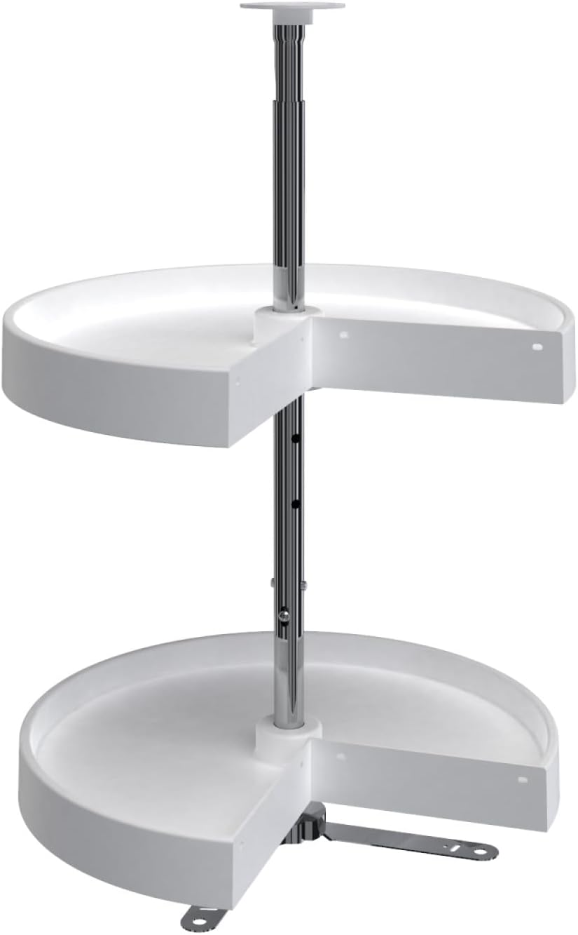 24" Pie-Cut Dual Tier Plastic Lazy Susan Organizer for Diagonal Corner Base Cabinets, Rotating Shelves for Kitchen Organization, 24" W x 14.38" D x 26" H, White, LD-2942-24-11-1