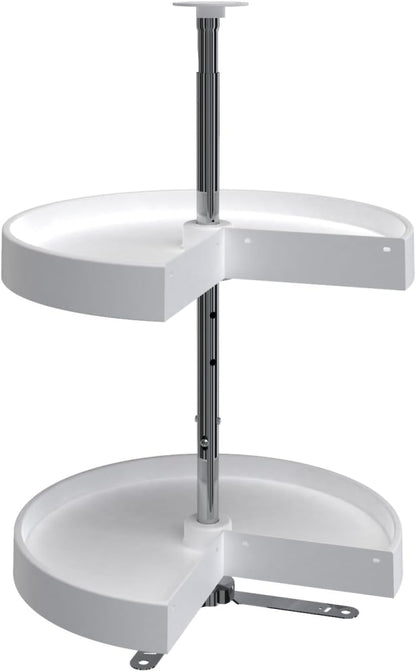 24" Pie-Cut Dual Tier Plastic Lazy Susan Organizer for Diagonal Corner Base Cabinets, Rotating Shelves for Kitchen Organization, 24" W x 14.38" D x 26" H, White, LD-2942-24-11-1