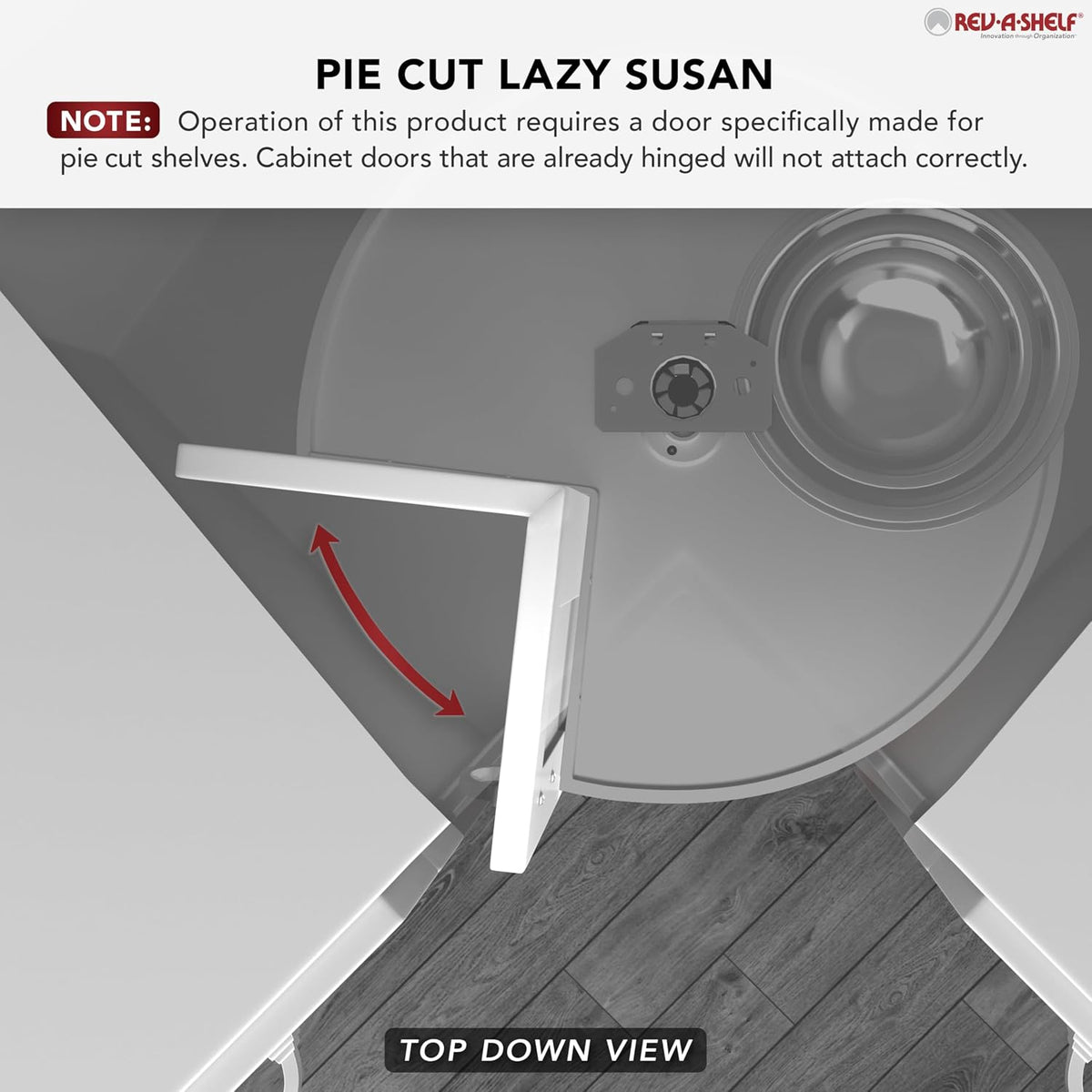 24" Pie-Cut Dual Tier Plastic Lazy Susan Organizer for Diagonal Corner Base Cabinets, Rotating Shelves for Kitchen Organization, 24" W x 14.38" D x 26" H, White, LD-2942-24-11-1