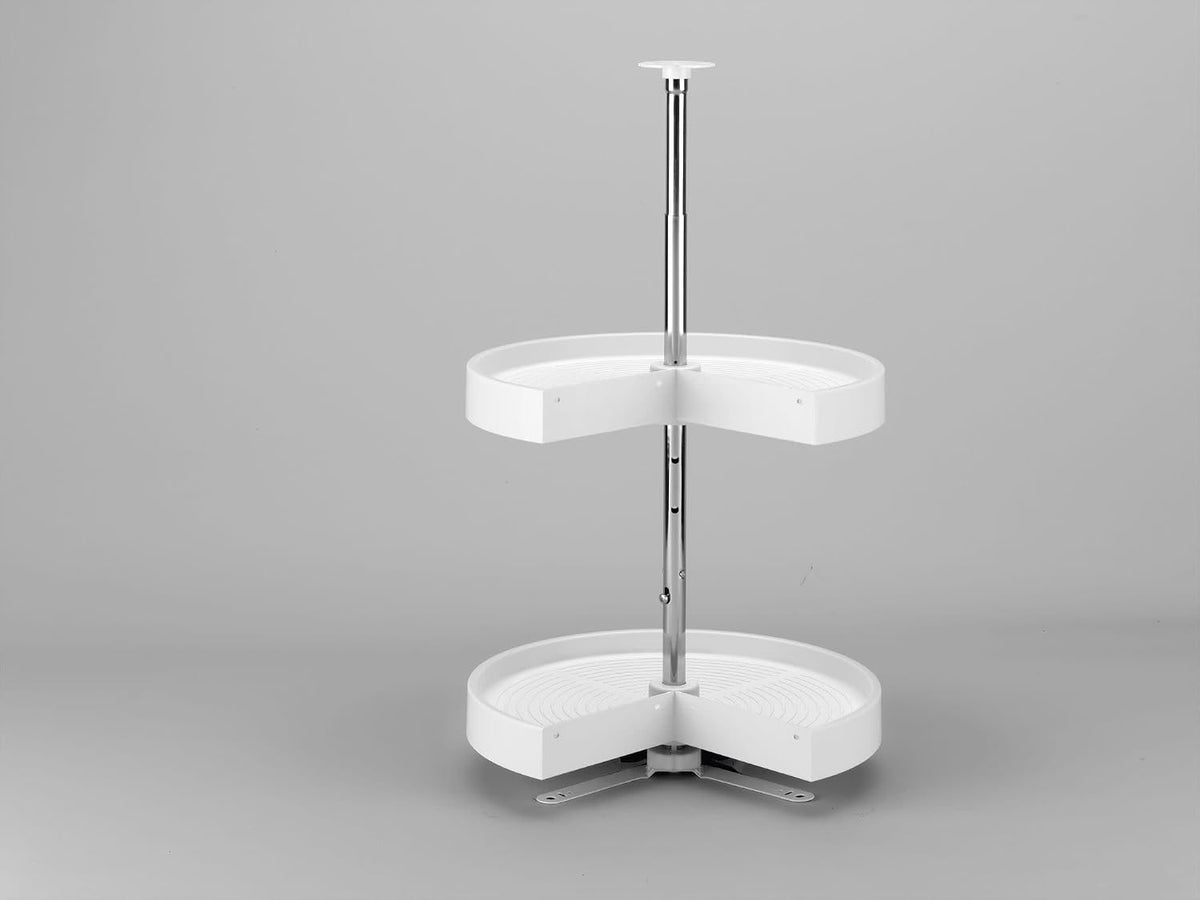 24" Pie-Cut Dual Tier Plastic Lazy Susan Organizer for Diagonal Corner Base Cabinets, Rotating Shelves for Kitchen Organization, 24" W x 14.38" D x 26" H, White, LD-2942-24-11-1