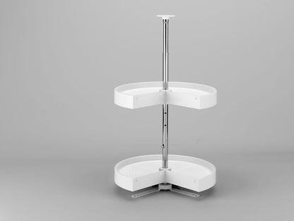 24" Pie-Cut Dual Tier Plastic Lazy Susan Organizer for Diagonal Corner Base Cabinets, Rotating Shelves for Kitchen Organization, 24" W x 14.38" D x 26" H, White, LD-2942-24-11-1