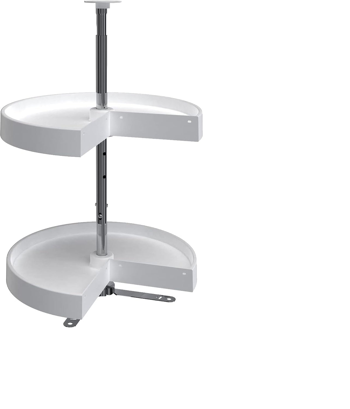 24" Pie-Cut Dual Tier Plastic Lazy Susan Organizer for Diagonal Corner Base Cabinets, Rotating Shelves for Kitchen Organization, 24" W x 14.38" D x 26" H, White, LD-2942-24-11-1