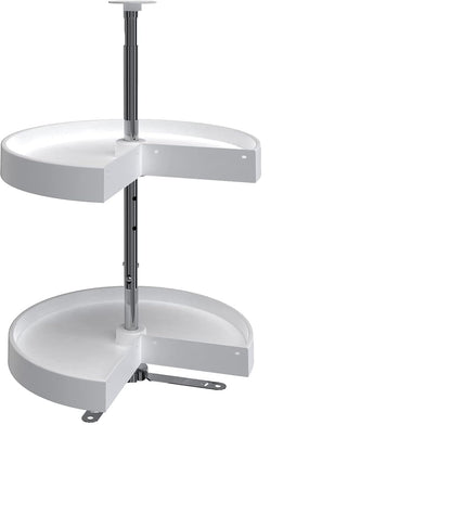 24" Pie-Cut Dual Tier Plastic Lazy Susan Organizer for Diagonal Corner Base Cabinets, Rotating Shelves for Kitchen Organization, 24" W x 14.38" D x 26" H, White, LD-2942-24-11-1