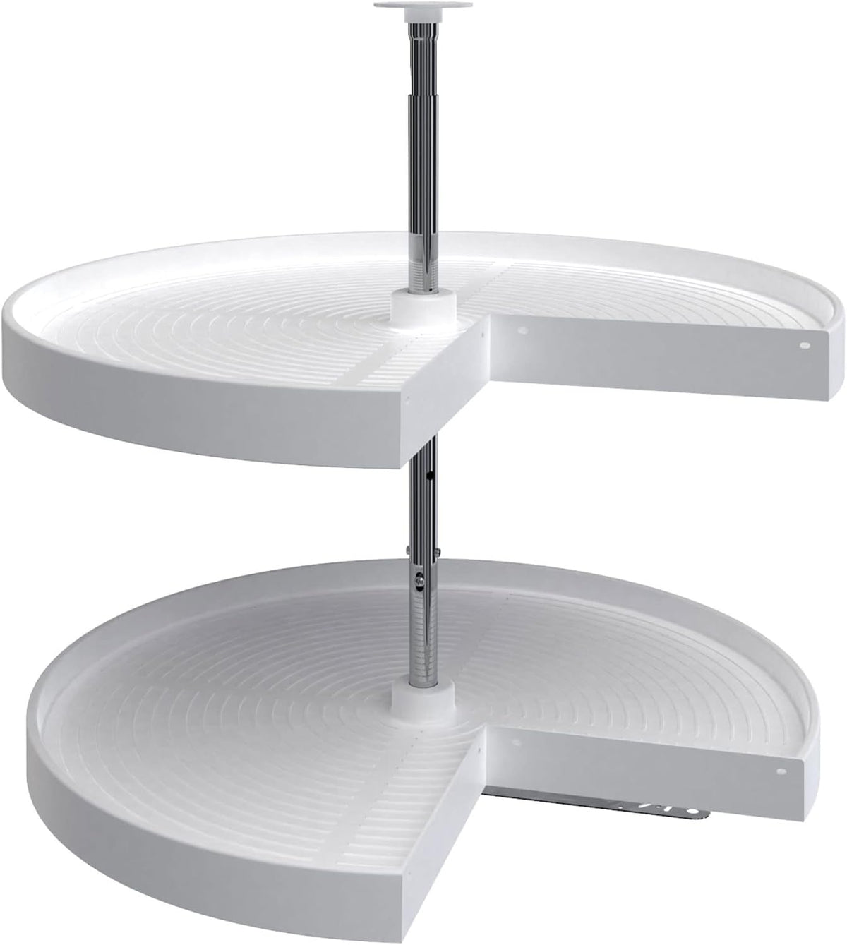 24" Pie-Cut Dual Tier Plastic Lazy Susan Organizer for Diagonal Corner Base Cabinets, Rotating Shelves for Kitchen Organization, 24" W x 14.38" D x 26" H, White, LD-2942-24-11-1