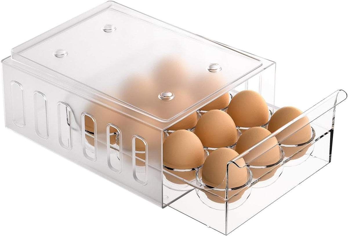 Egg Container for Refrigerator BPA Free Refrigerator Organizer Bins,Stackable Egg Holder for Refrigerator,18 Egg Tray,Clear
