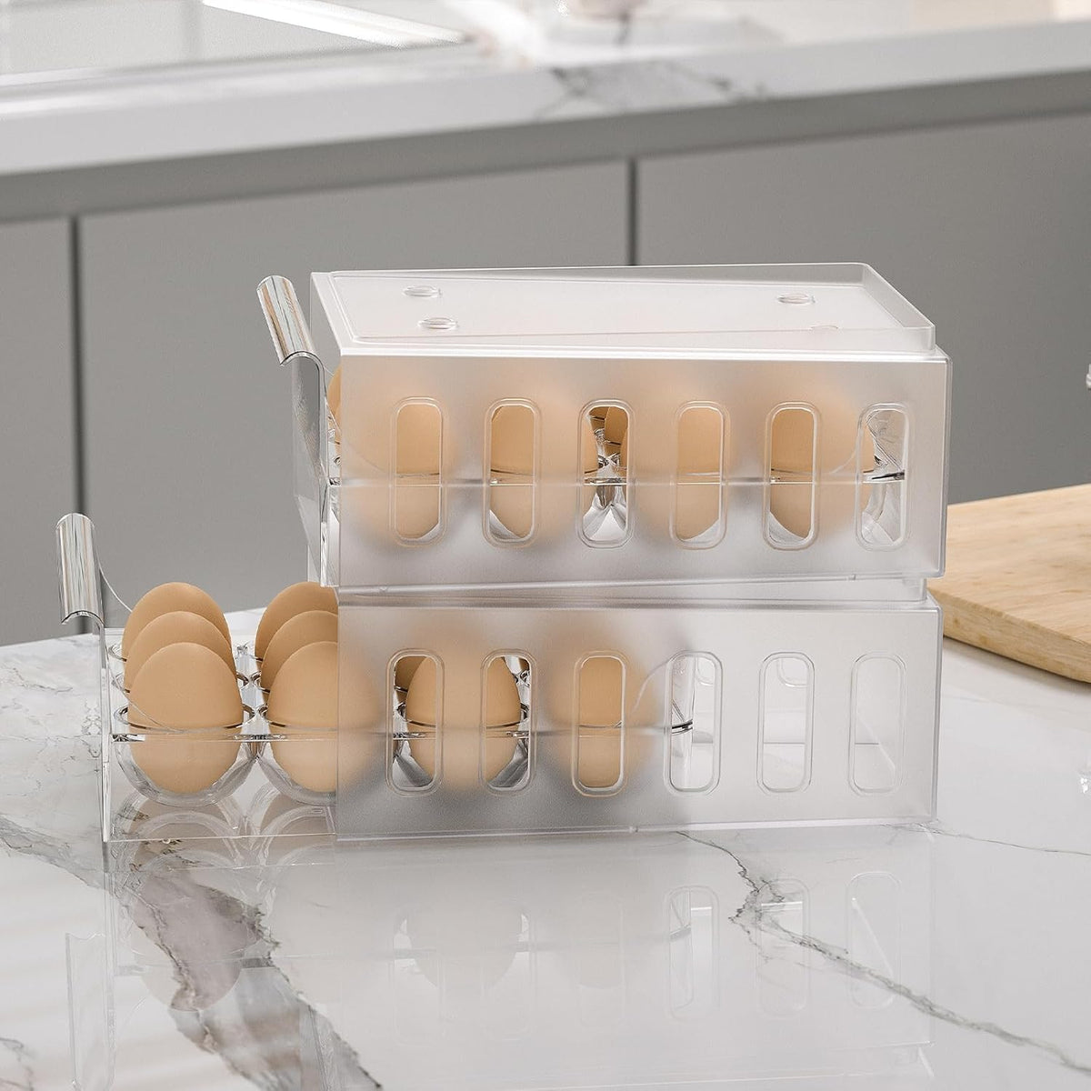 Egg Container for Refrigerator BPA Free Refrigerator Organizer Bins,Stackable Egg Holder for Refrigerator,18 Egg Tray,Clear