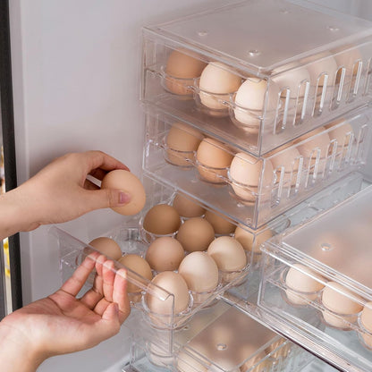 Egg Container for Refrigerator BPA Free Refrigerator Organizer Bins,Stackable Egg Holder for Refrigerator,18 Egg Tray,Clear