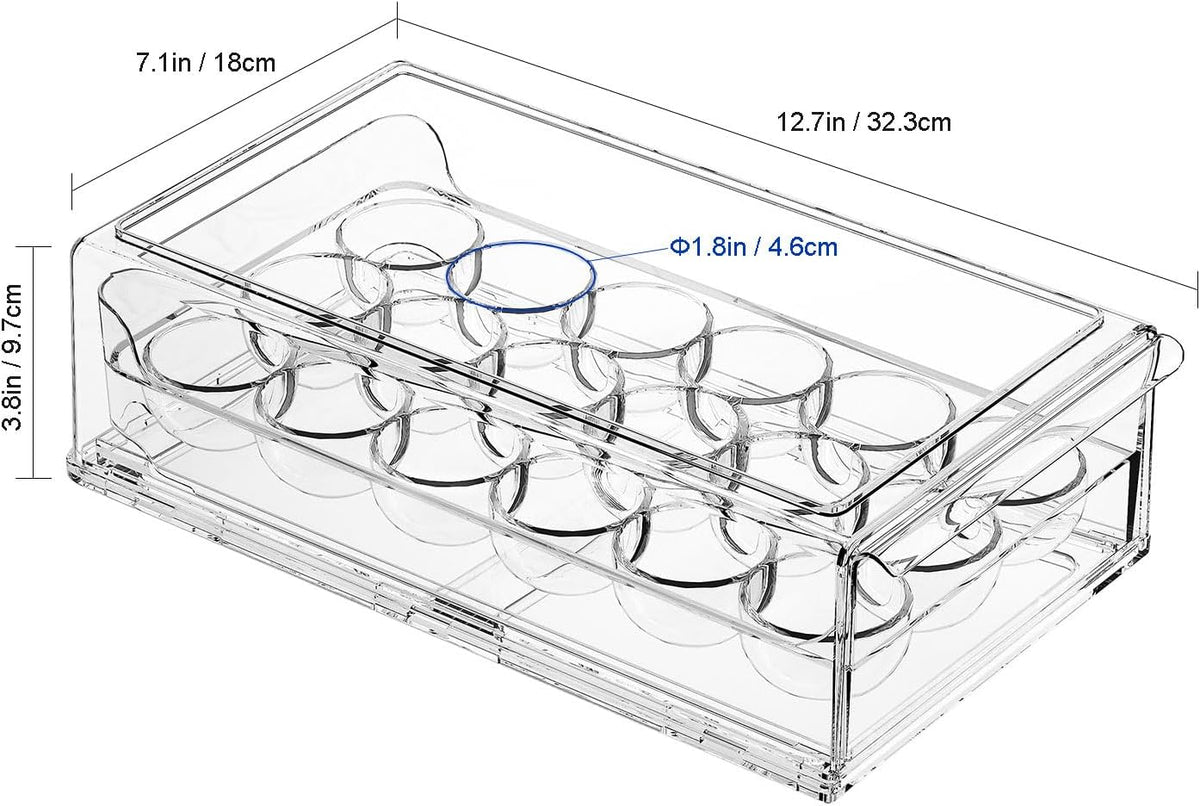 Egg Container for Refrigerator BPA Free Refrigerator Organizer Bins,Stackable Egg Holder for Refrigerator,18 Egg Tray,Clear