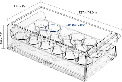 Egg Container for Refrigerator BPA Free Refrigerator Organizer Bins,Stackable Egg Holder for Refrigerator,18 Egg Tray,Clear