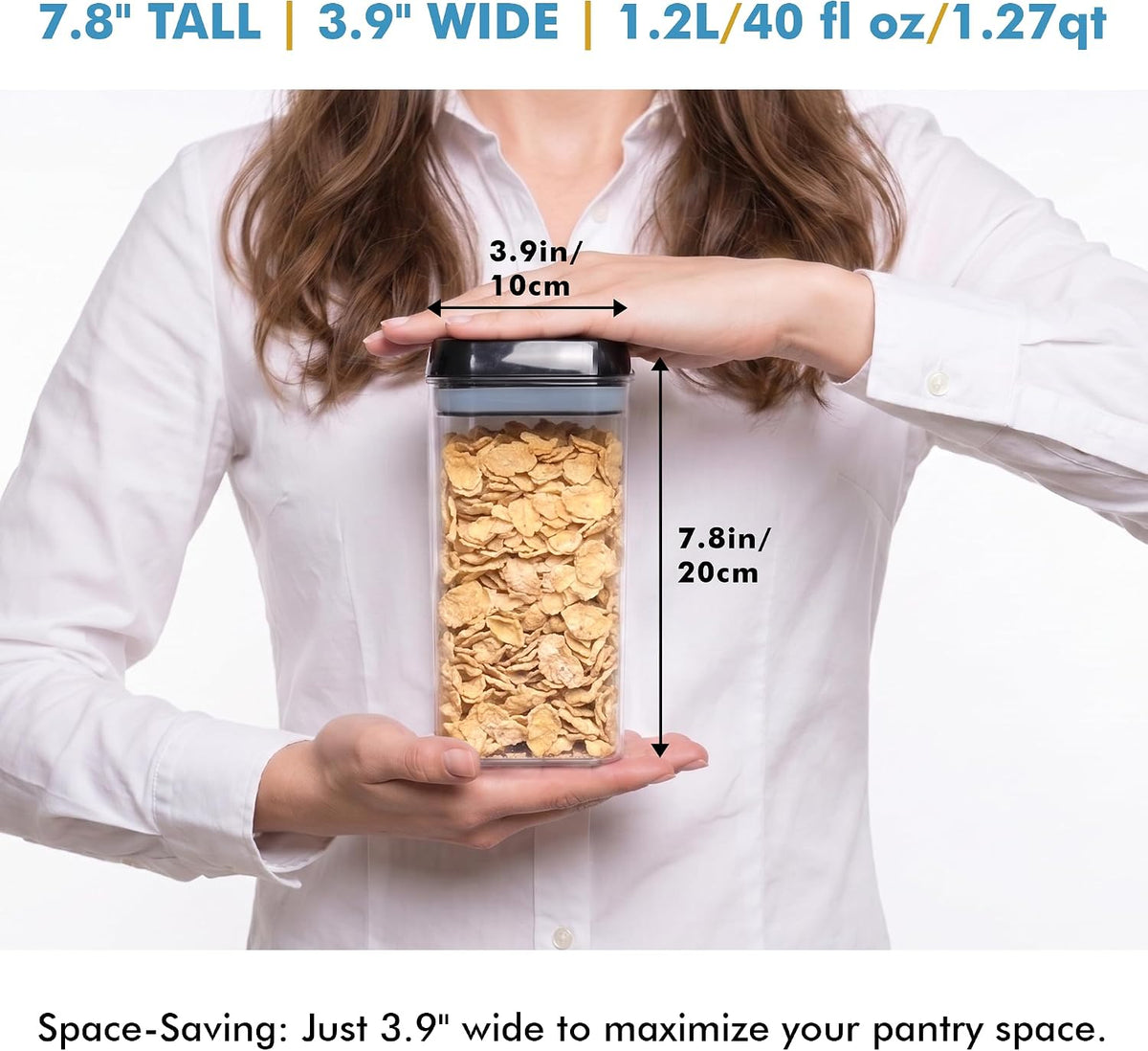 6 PC 1.2L Airtight Food Storage Containers with Lids BPA Free Plastic | Clear Plastic Stackable Cereal Containers with Easy Lock Leakproof Lids for Kitchen & Pantry Organization, Snacks, Pasta
