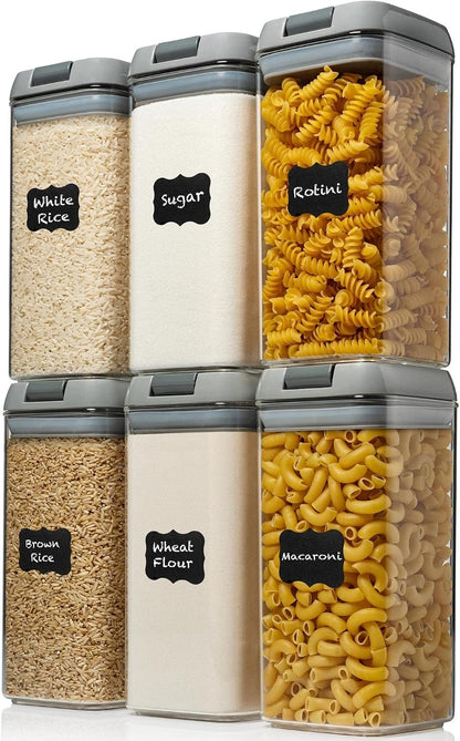 6 PC 1.2L Airtight Food Storage Containers with Lids BPA Free Plastic | Clear Plastic Stackable Cereal Containers with Easy Lock Leakproof Lids for Kitchen & Pantry Organization, Snacks, Pasta