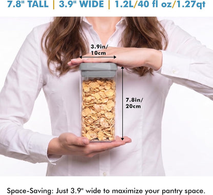6 PC 1.2L Airtight Food Storage Containers with Lids BPA Free Plastic | Clear Plastic Stackable Cereal Containers with Easy Lock Leakproof Lids for Kitchen & Pantry Organization, Snacks, Pasta