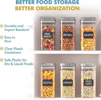 6 PC 1.2L Airtight Food Storage Containers with Lids BPA Free Plastic | Clear Plastic Stackable Cereal Containers with Easy Lock Leakproof Lids for Kitchen & Pantry Organization, Snacks, Pasta