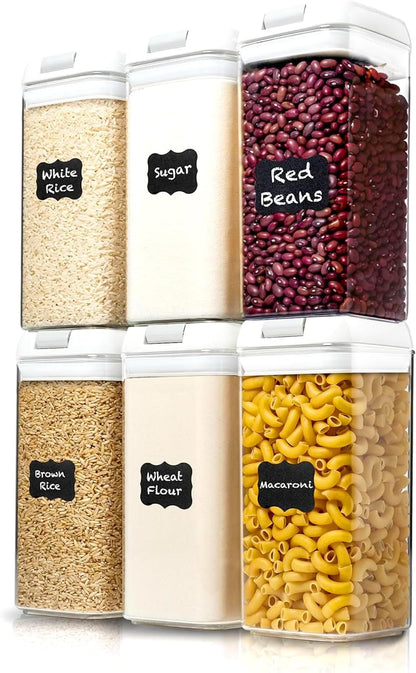 6 PC 1.2L Airtight Food Storage Containers with Lids BPA Free Plastic | Clear Plastic Stackable Cereal Containers with Easy Lock Leakproof Lids for Kitchen & Pantry Organization, Snacks, Pasta