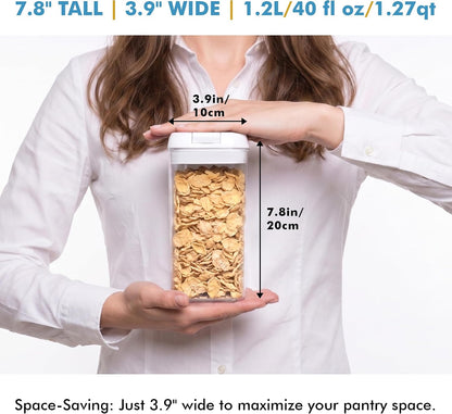 6 PC 1.2L Airtight Food Storage Containers with Lids BPA Free Plastic | Clear Plastic Stackable Cereal Containers with Easy Lock Leakproof Lids for Kitchen & Pantry Organization, Snacks, Pasta