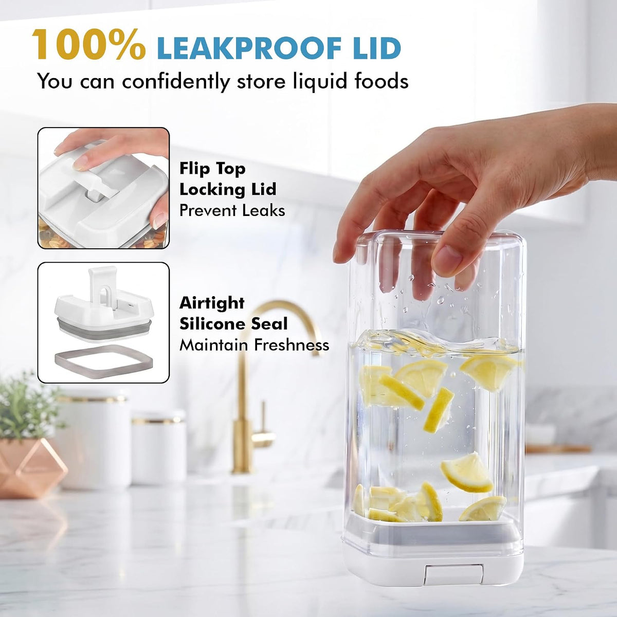 6 PC 1.2L Airtight Food Storage Containers with Lids BPA Free Plastic | Clear Plastic Stackable Cereal Containers with Easy Lock Leakproof Lids for Kitchen & Pantry Organization, Snacks, Pasta