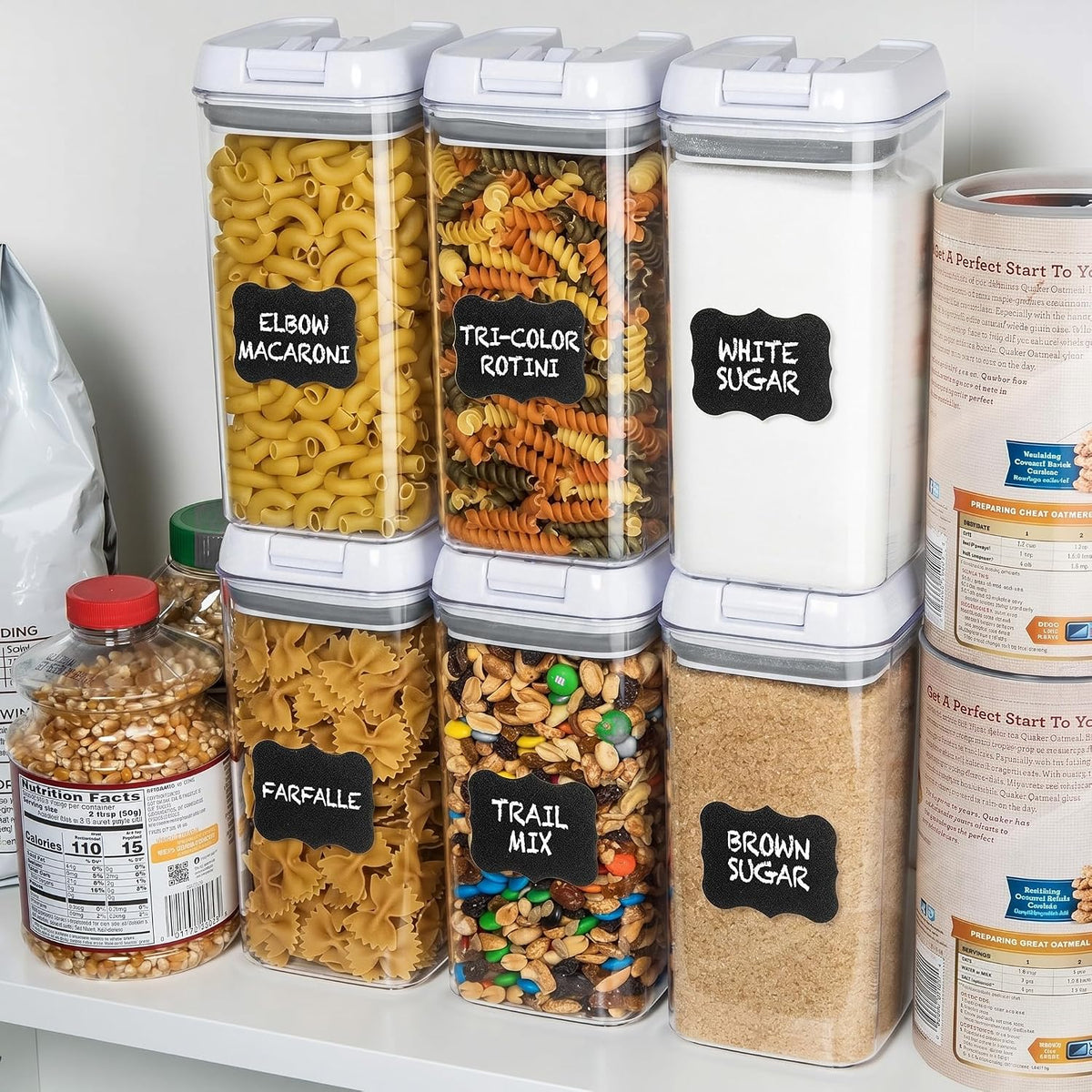 6 PC 1.2L Airtight Food Storage Containers with Lids BPA Free Plastic | Clear Plastic Stackable Cereal Containers with Easy Lock Leakproof Lids for Kitchen & Pantry Organization, Snacks, Pasta