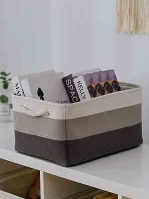 Fabric Storage Bins 12x8x5 inch [6-Pack] with Rope Handles - Decorative Baskets for Organizing