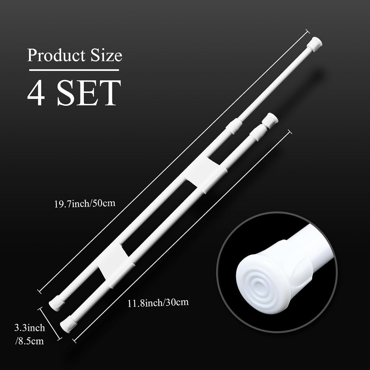 Double RV Refrigerator Bar Tension Rods, 11.8-19.7 Inch, White