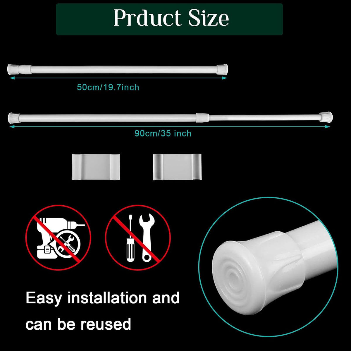 Double RV Refrigerator Bar Tension Rods, 11.8-19.7 Inch, White