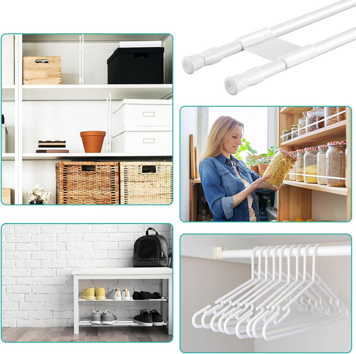Double RV Refrigerator Bar Tension Rods, 11.8-19.7 Inch, White