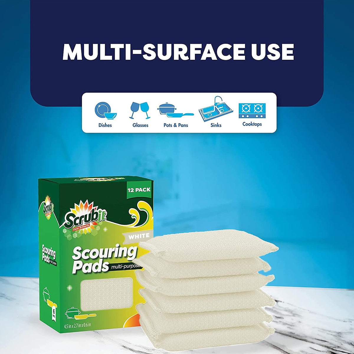 Multi-Purpose Scouring Pad - Non-Scratch Cleaning Dobie Pads for Pots, Pans, Dishes, Utensils & Non-Stick Cookware - Sponge Scrubbers Use for Kitchen, Bathroom & More
