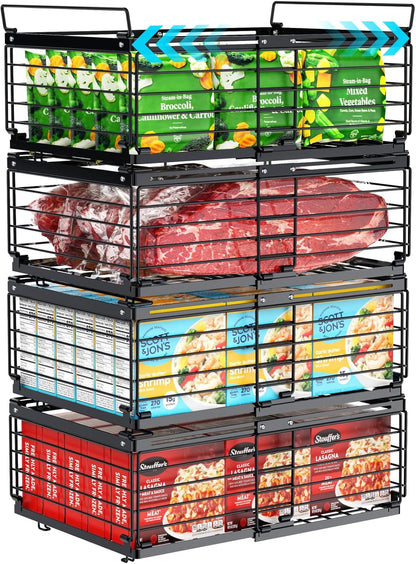 Freezer Organizer Bins - Adjustable Fits Chest Freezers 10-20 Cu Ft | Stackable Wire Baskets, Easy Access & Quick Organization, Sturdy Steel Rack Holds Frozen Meat and Vegetables, Black