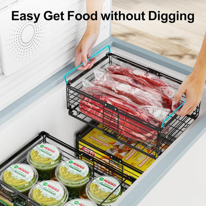 Freezer Organizer Bins - Adjustable Fits Chest Freezers 10-20 Cu Ft | Stackable Wire Baskets, Easy Access & Quick Organization, Sturdy Steel Rack Holds Frozen Meat and Vegetables, Black