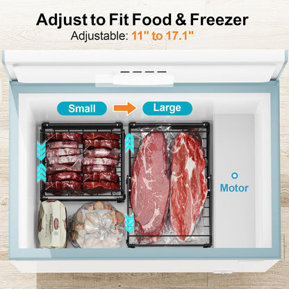 Freezer Organizer Bins - Adjustable Fits Chest Freezers 10-20 Cu Ft | Stackable Wire Baskets, Easy Access & Quick Organization, Sturdy Steel Rack Holds Frozen Meat and Vegetables, Black