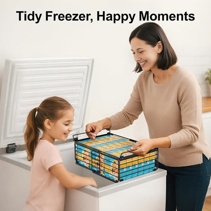 Freezer Organizer Bins - Adjustable Fits Chest Freezers 10-20 Cu Ft | Stackable Wire Baskets, Easy Access & Quick Organization, Sturdy Steel Rack Holds Frozen Meat and Vegetables, Black