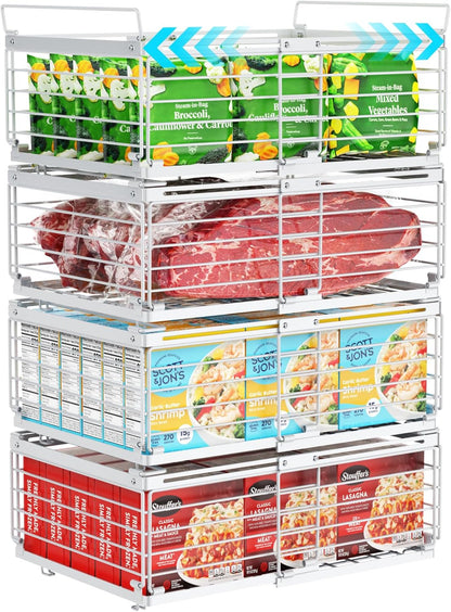 Freezer Organizer Bins - Adjustable Fits Chest Freezers 10-20 Cu Ft | Stackable Wire Baskets, Easy Access & Quick Organization, Sturdy Steel Rack Holds Frozen Meat and Vegetables, Black