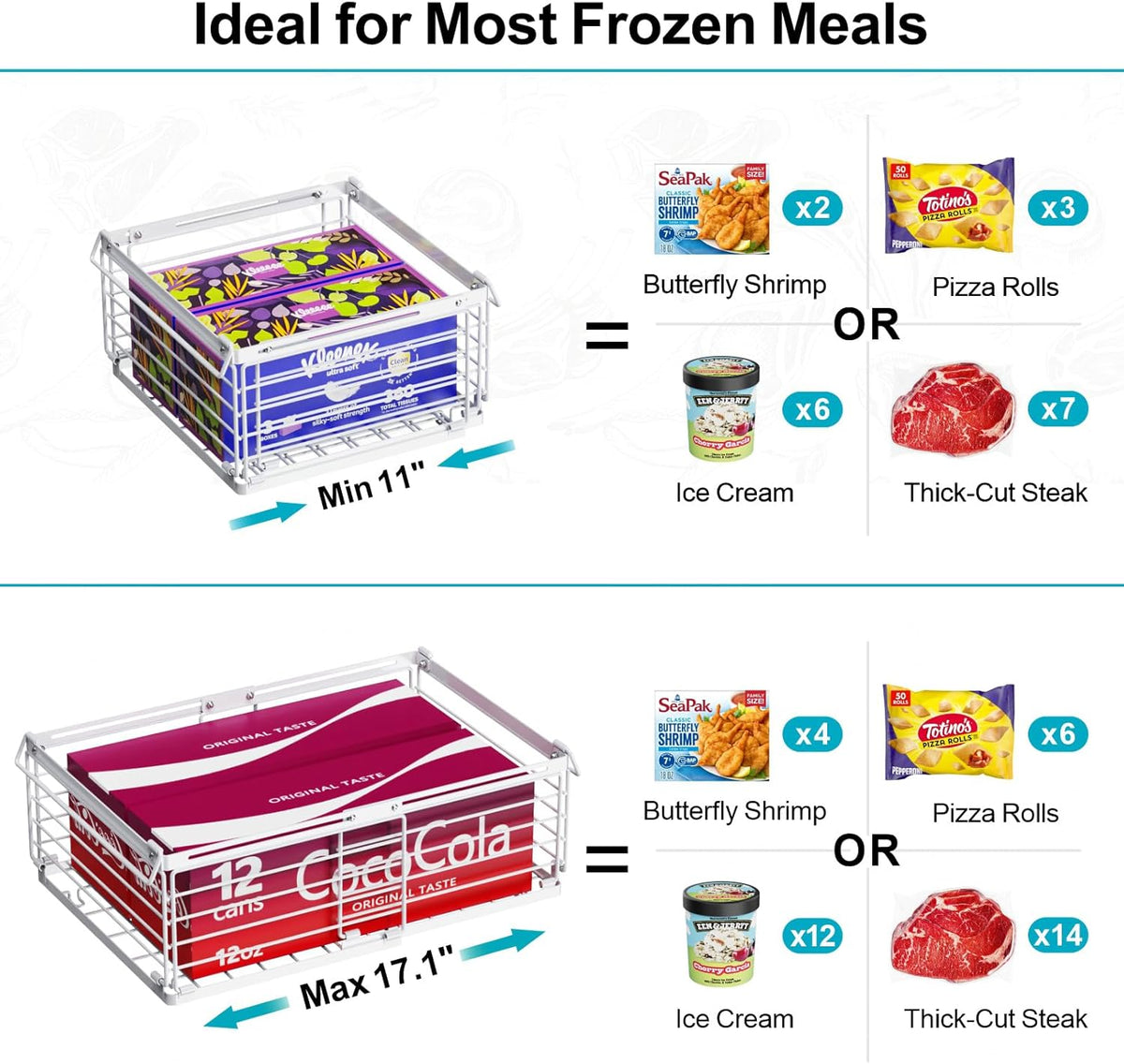 Freezer Organizer Bins - Adjustable Fits Chest Freezers 10-20 Cu Ft | Stackable Wire Baskets, Easy Access & Quick Organization, Sturdy Steel Rack Holds Frozen Meat and Vegetables, Black
