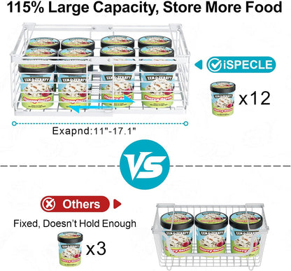 Freezer Organizer Bins - Adjustable Fits Chest Freezers 10-20 Cu Ft | Stackable Wire Baskets, Easy Access & Quick Organization, Sturdy Steel Rack Holds Frozen Meat and Vegetables, Black