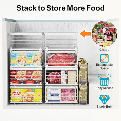 Freezer Organizer Bins - Adjustable Fits Chest Freezers 10-20 Cu Ft | Stackable Wire Baskets, Easy Access & Quick Organization, Sturdy Steel Rack Holds Frozen Meat and Vegetables, Black