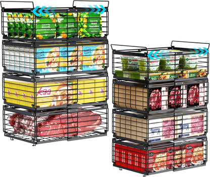 Freezer Organizer Bins - Adjustable Fits Chest Freezers 10-20 Cu Ft | Stackable Wire Baskets, Easy Access & Quick Organization, Sturdy Steel Rack Holds Frozen Meat and Vegetables, Black