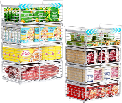 Freezer Organizer Bins - Adjustable Fits Chest Freezers 10-20 Cu Ft | Stackable Wire Baskets, Easy Access & Quick Organization, Sturdy Steel Rack Holds Frozen Meat and Vegetables, Black