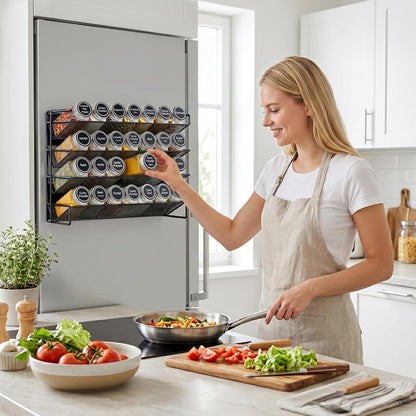 UVIAHOMI Spice Rack Organizer for Cabinet with 28 Spice Jars, 386 Spice Labels, Magnetic Spice Rack for Refrigerator, Seasoning Organizer for Countertop, Kitchen, Pantry, 13.2" W x 9.8" H, Black