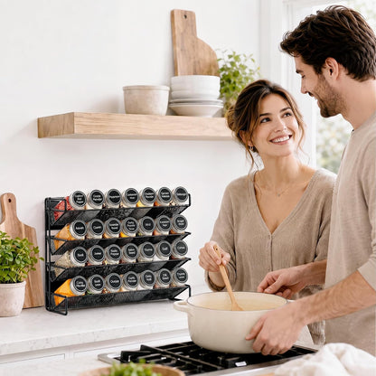 UVIAHOMI Spice Rack Organizer for Cabinet with 28 Spice Jars, 386 Spice Labels, Magnetic Spice Rack for Refrigerator, Seasoning Organizer for Countertop, Kitchen, Pantry, 13.2" W x 9.8" H, Black