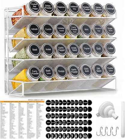 UVIAHOMI Spice Rack Organizer for Cabinet with 28 Spice Jars, 386 Spice Labels, Magnetic Spice Rack for Refrigerator, Seasoning Organizer for Countertop, Kitchen, Pantry, 13.2" W x 9.8" H, Black