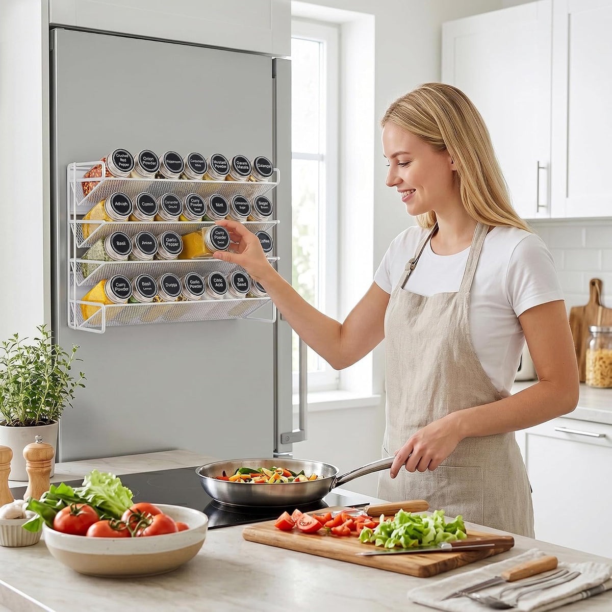 UVIAHOMI Spice Rack Organizer for Cabinet with 28 Spice Jars, 386 Spice Labels, Magnetic Spice Rack for Refrigerator, Seasoning Organizer for Countertop, Kitchen, Pantry, 13.2" W x 9.8" H, Black