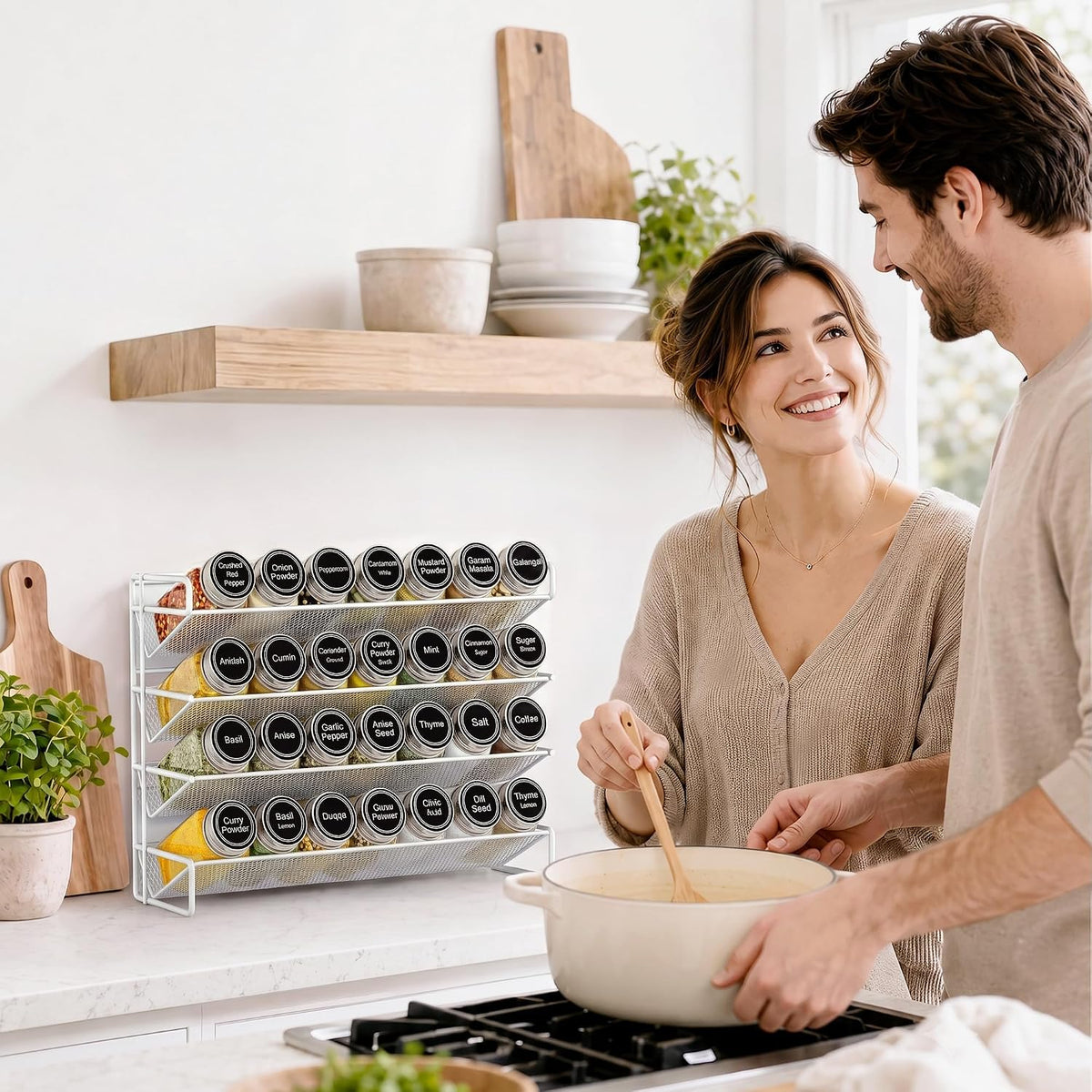 UVIAHOMI Spice Rack Organizer for Cabinet with 28 Spice Jars, 386 Spice Labels, Magnetic Spice Rack for Refrigerator, Seasoning Organizer for Countertop, Kitchen, Pantry, 13.2" W x 9.8" H, Black