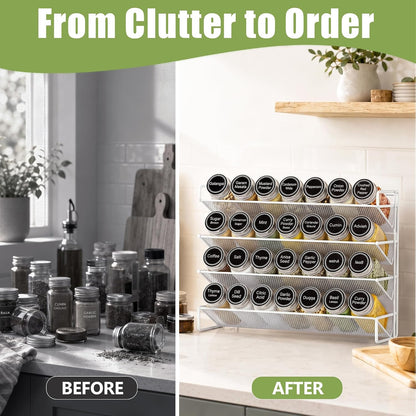 UVIAHOMI Spice Rack Organizer for Cabinet with 28 Spice Jars, 386 Spice Labels, Magnetic Spice Rack for Refrigerator, Seasoning Organizer for Countertop, Kitchen, Pantry, 13.2" W x 9.8" H, Black