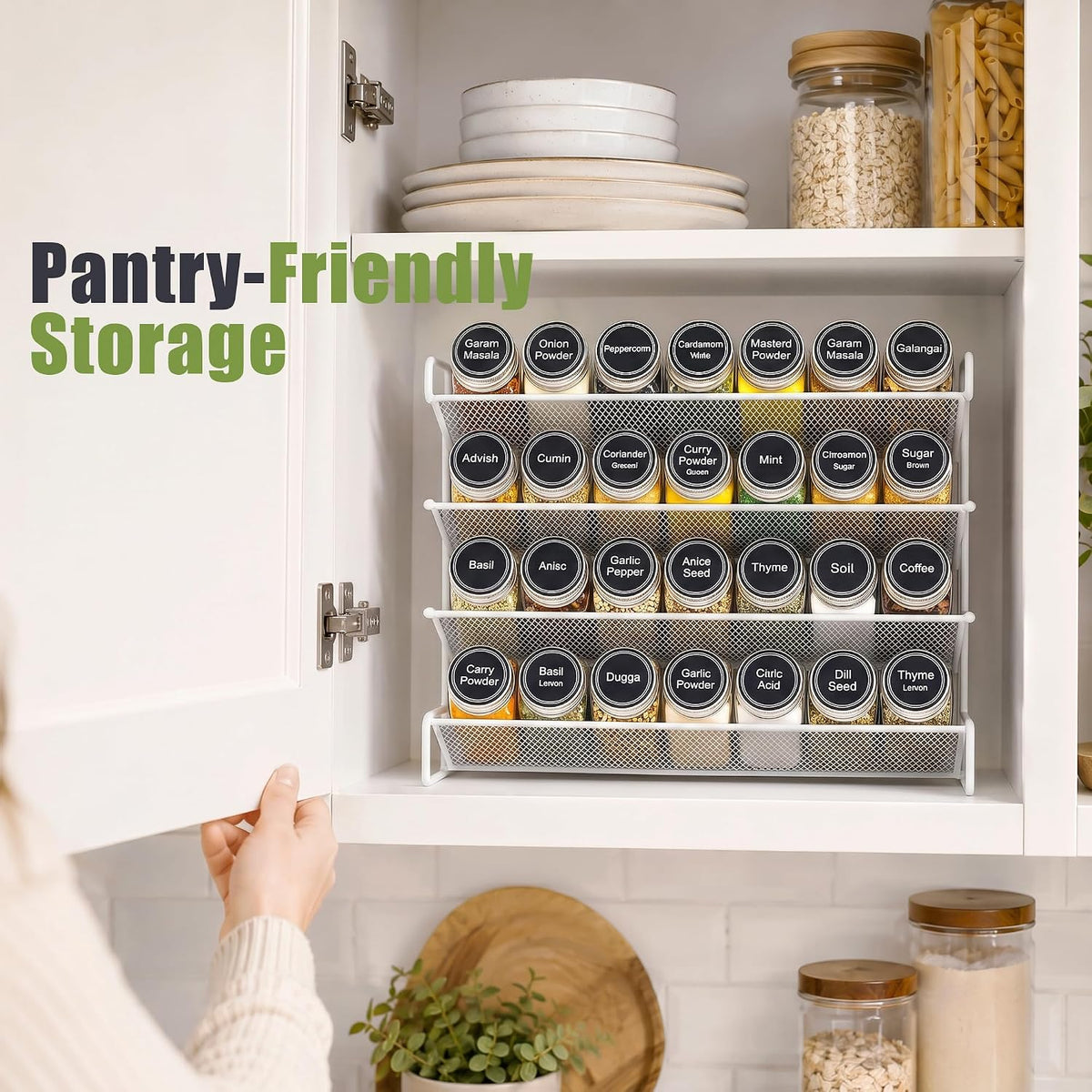 UVIAHOMI Spice Rack Organizer for Cabinet with 28 Spice Jars, 386 Spice Labels, Magnetic Spice Rack for Refrigerator, Seasoning Organizer for Countertop, Kitchen, Pantry, 13.2" W x 9.8" H, Black