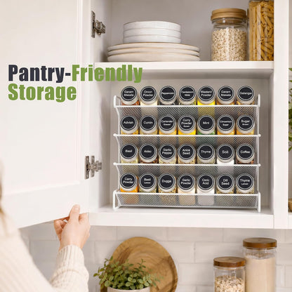 UVIAHOMI Spice Rack Organizer for Cabinet with 28 Spice Jars, 386 Spice Labels, Magnetic Spice Rack for Refrigerator, Seasoning Organizer for Countertop, Kitchen, Pantry, 13.2" W x 9.8" H, Black