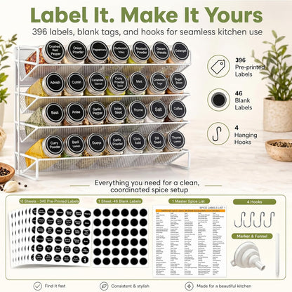 UVIAHOMI Spice Rack Organizer for Cabinet with 28 Spice Jars, 386 Spice Labels, Magnetic Spice Rack for Refrigerator, Seasoning Organizer for Countertop, Kitchen, Pantry, 13.2" W x 9.8" H, Black
